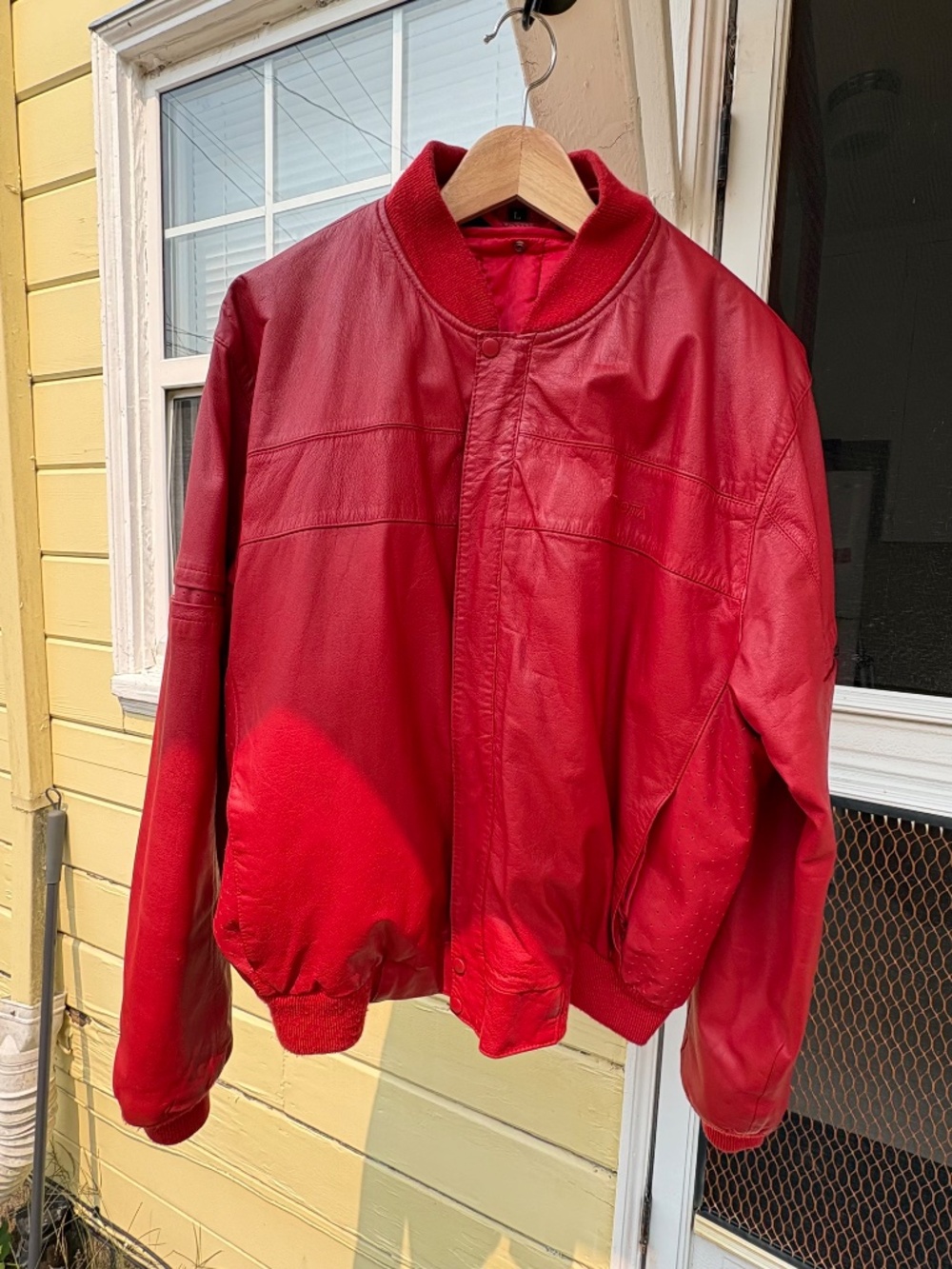 Vintage 80s TOYOTA Red Leather Bomber Racing Jacket Mens L